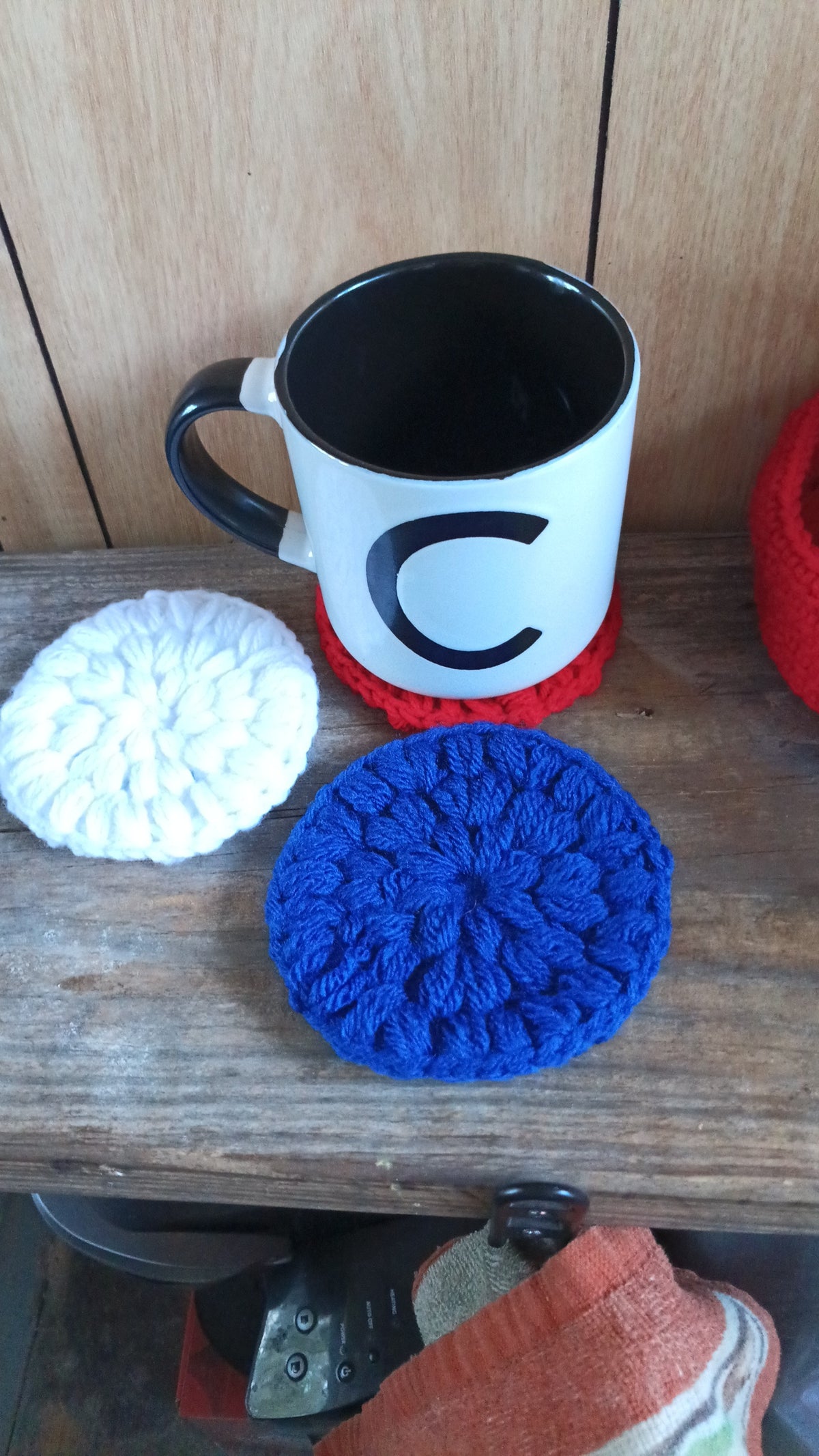 FREE SHIPPING - The Royal Rosette Crochet Set - 4 coasters and their basket