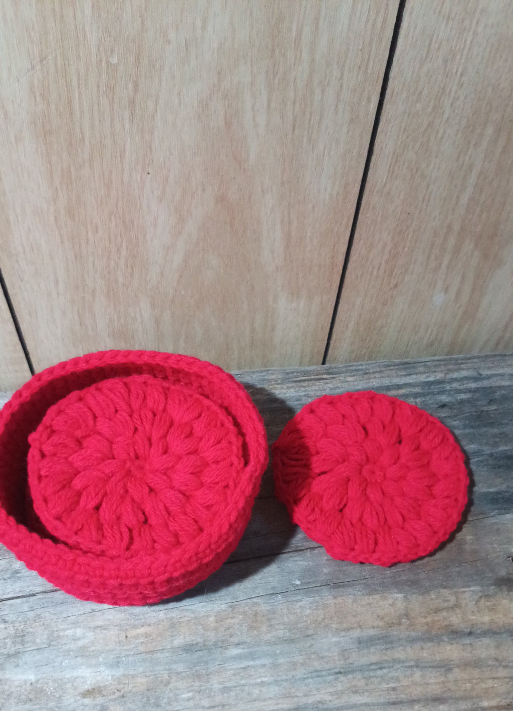 FREE SHIPPING - The Royal Rosette Crochet Set - 4 coasters and their basket
